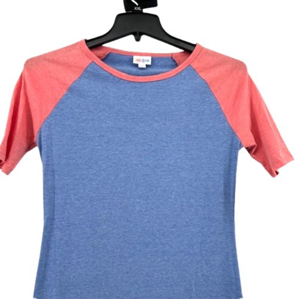 LuLaRoe Julia Tshirt Pencil Dress Size Small Solid Blue Pink Color Block - Picture 2 of 4